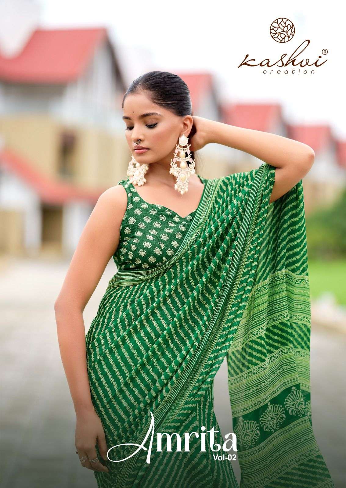 KASHVI CREATION AMRITA VOL. 02 DULL MOSS FOIL SAREE WHOLSALER 